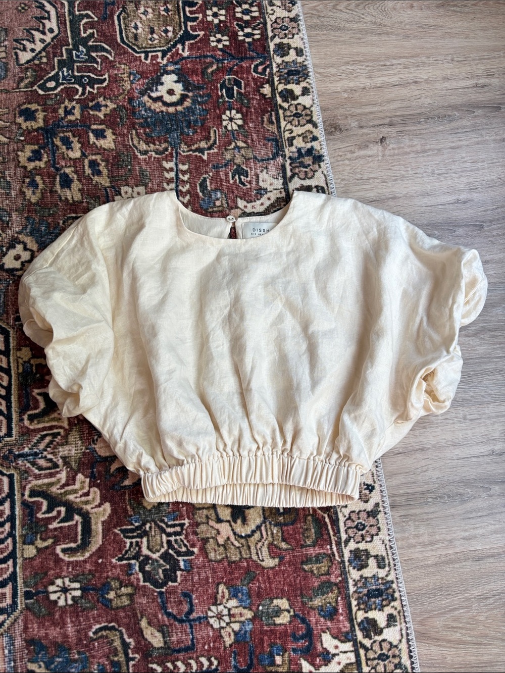 DISSH Cropped Puff-Sleeve Linen Top in Cream